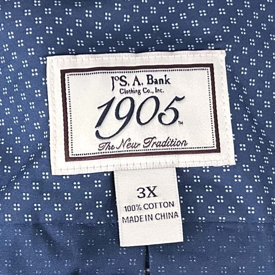 Jos A Bank 3X Camisa Informal Azul Blanco Estampado Floral 100% Algodón Botón Frontal Foto 3 de 4