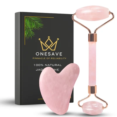 ONESAVE Natural Rose Quartz Jade Face Roller Gua Sha Stone Set Face Roller for Women UK