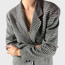 Vintage Black  White Houndstooth Wool Blend Blazer size US8