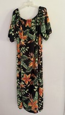 Shein Curve Woman Green Black  Orange Floral Front Slit Midi Dress Size 2XL