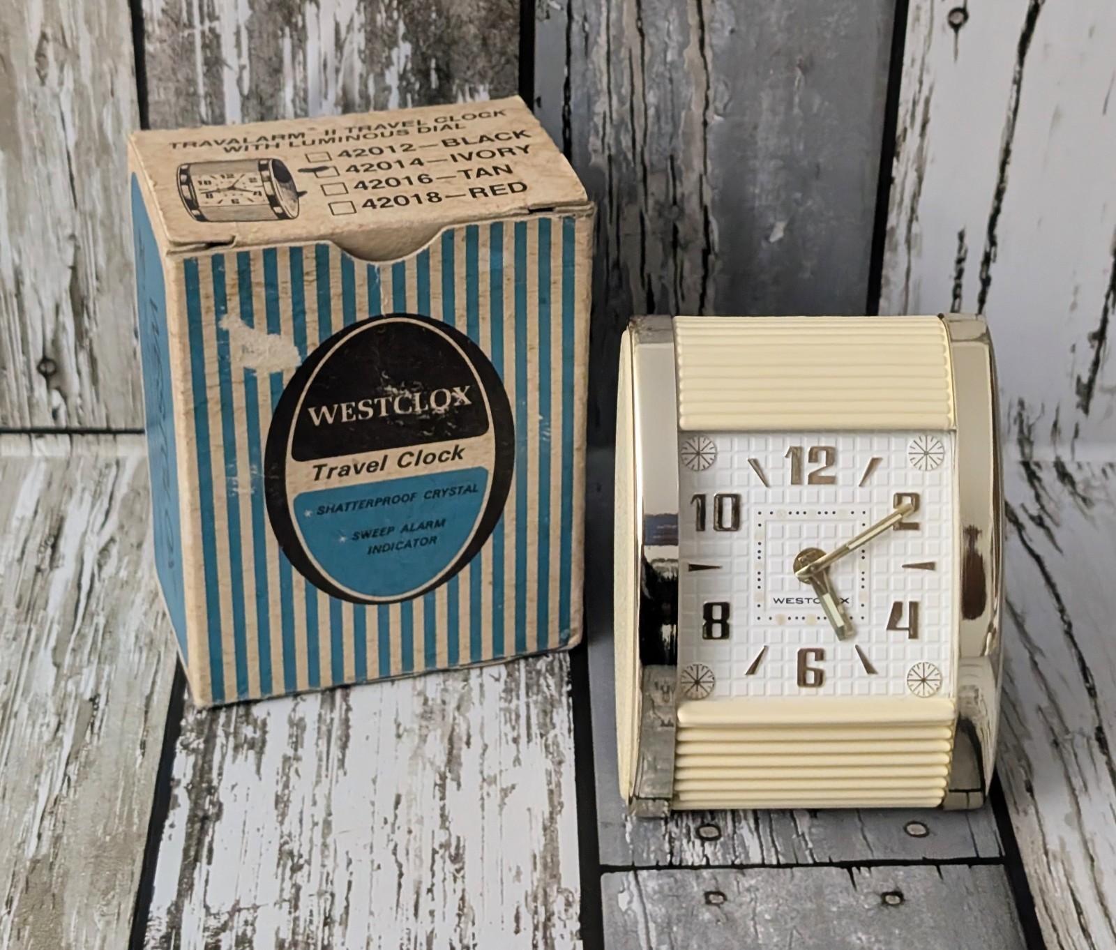 Vintage Westclox Travel Alarm Clock Roll Top - Ivory With Original Box NEW NOS