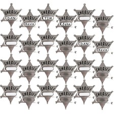 Metal Sheriff Badges - Pack of 24 Silver Star Name Badges with Stickers for...