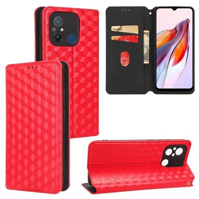 Leder Book Case mit kubischer Textur für Xiaomi Poco C55 / Redmi 12C - R