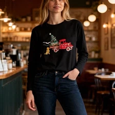 Karen Scott Embellished Womens XL Graphic Print Long Sleeve Christmas Top Shirt