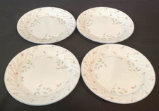 VTG CORELLE "ENGLISH MEADOW" 4 7.25  SALAD PLATES PASTEL FLORAL SWIRL RIM,WHITE