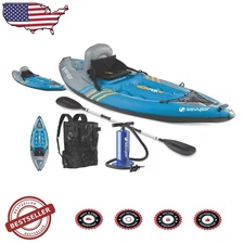 QuickPak K1 1-Person Inflatable Kayak - Folds to Backpack, 5-Min Setup, 21-Ga...