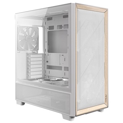 Antec Flux Mid Tower PC Gehäuse - Tempered Glass White/Wood 5 Pwm Lüfter USB-C E-ATX/
