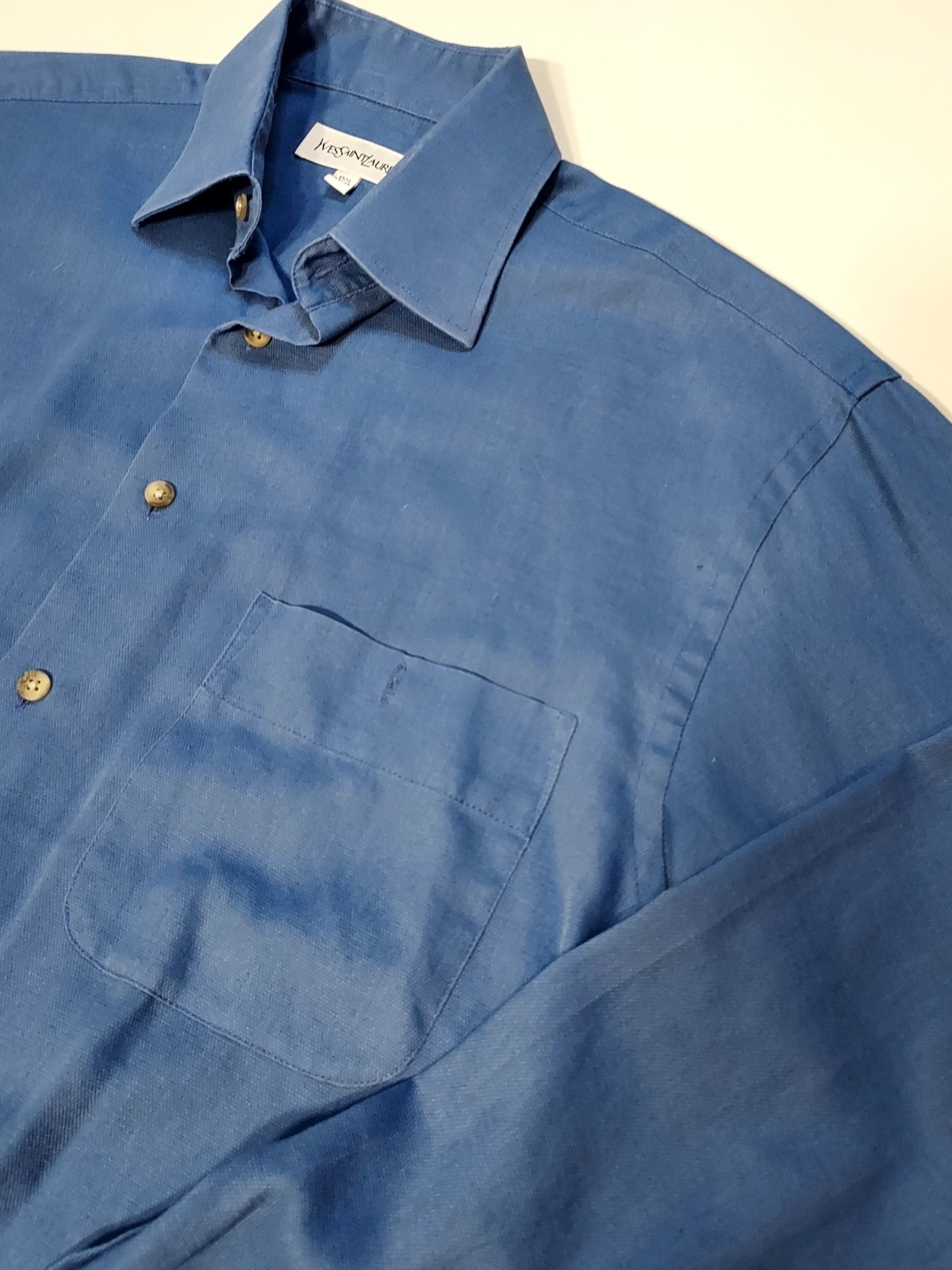 Camicia elegante Yves Saint Laurent YSL blu uomo 15 5 34 35 manica lunga con bottoni