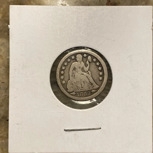 1853-P SEATED LIBERTY DIME (w/ ARROWS) US 90% SILVER COIN VERY GOOD-FINE