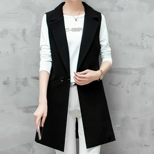 Gilet donna tuta gilet lungo smanicato blazer giacca spolverino cappotto cardigan - Foto 12 di 15