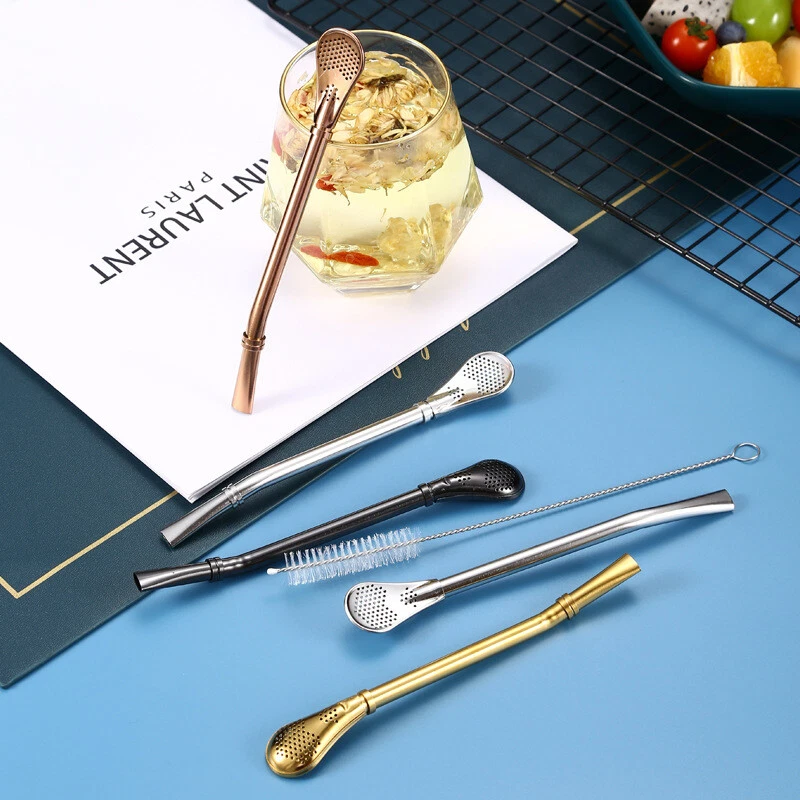 2pcs Yerba Mate Straw Spoon Bombilla Stainless Steel Metal FIlter 17.5 cm Long - Image 2 of 4