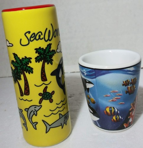 Set of two Sea World Souvenir Ceramic Shot Glass Shooter Marine Life - Picture 7 of 11