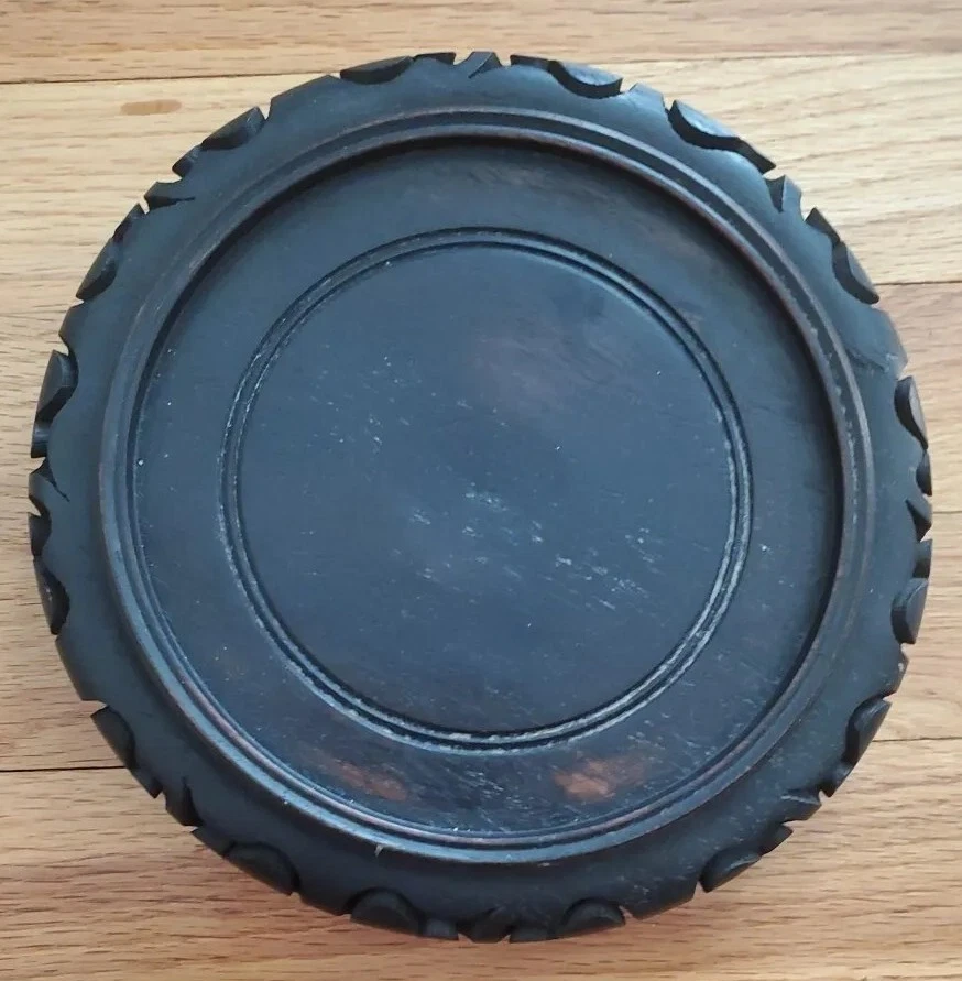 Винтажный китайский ручной резьбы по дереву круглый дисплей ваза стол стойка 8» (внутренний 5-7/8») - Изображение 2 из 4