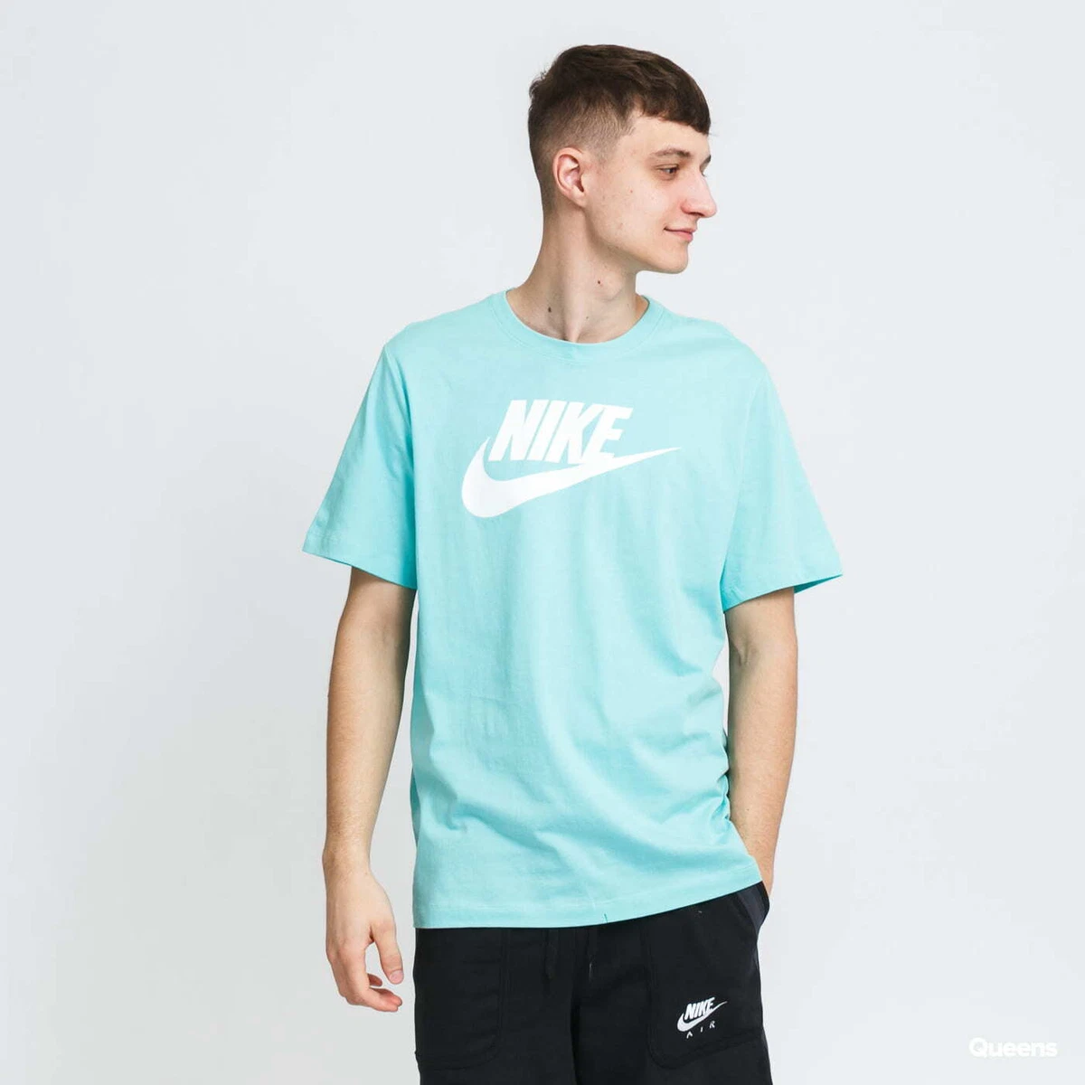 Nike Swoosh Logo Shirt Light Blue Tee Top T Cotton AR5004-307 Men's L Large