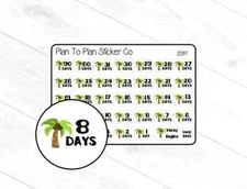 2097~~ Palm Tree Vacation Countdown Planner Stickers.