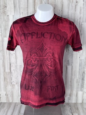 Afflication Shirt Adult Medium Red Grunge Distressed Men's Live Fast
