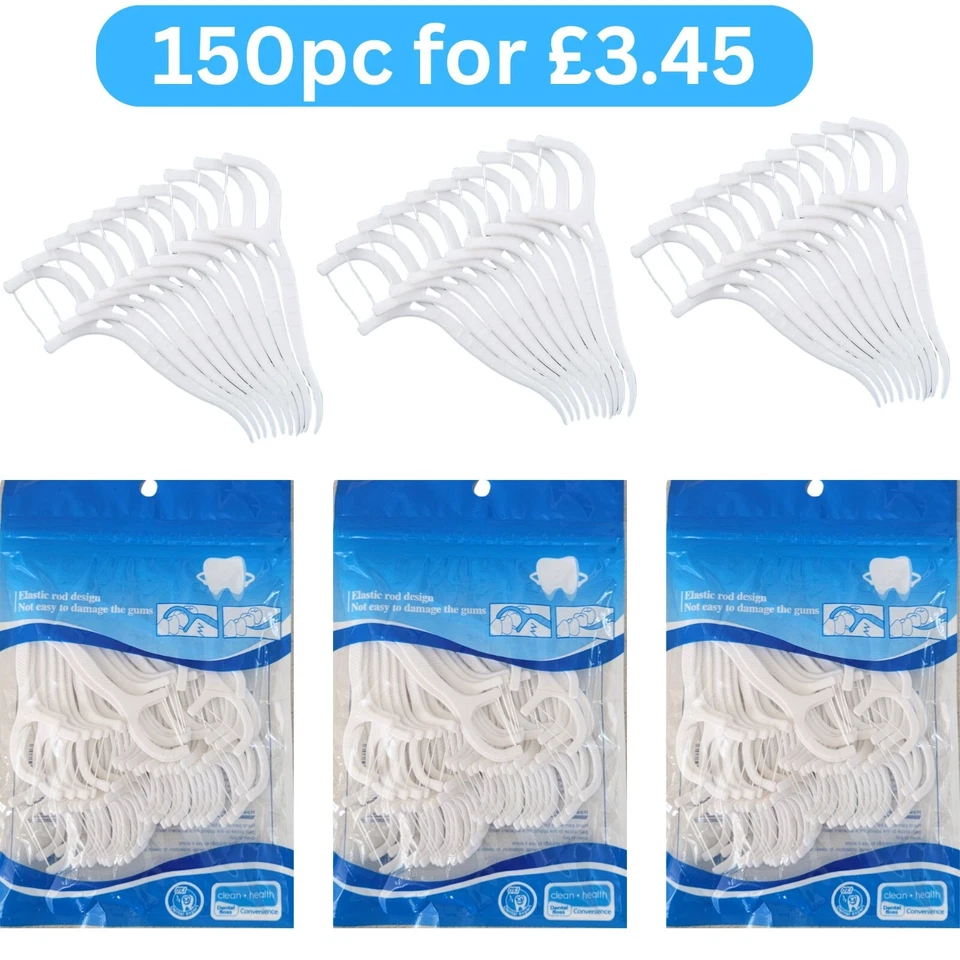 INFLATE DECORATE LTD. 150pk Dental Floss Sticks Interdental Tooth Harps Teeth Picks Oral Plaque Care.