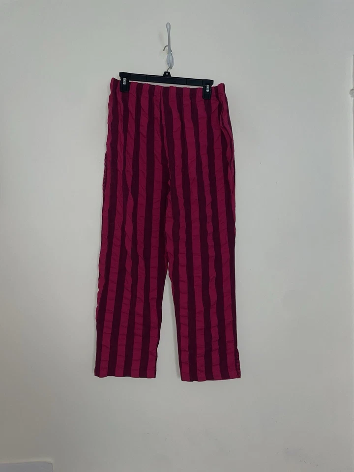 Pantalones Bodil Rojo Frambuesa Grosellas Algodón Seersucker Pierna Ancha Lagenlook - Talla S Foto 2 de 4