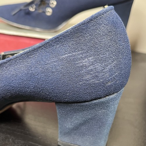 Vintage 1940er marineblaue Pumps Schuhe niedriger Absatz Swing Tanzen Rockabilly Lucchi Delano 6N - Bild 4 von 12