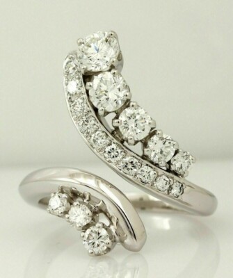 14K White Gold Finish 2 Ct Round Cut Lab Created Diamond Engagement Bypass Ring