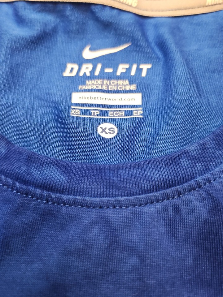NIKE DRI FIT "RUNNER'S HIGH" BLUE SHORT SLEEVE RUNNING WORKOUT TOP TIE