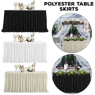 Jupe De Table Mariage En Polyester 14ft 17ft 21ft Plissée Blanc Ivoire Noir - Photo 1/4