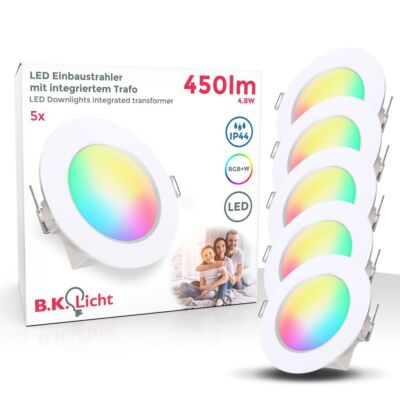 5x LED RGBW Einbauspots Badezimmer Einbaustrahler dimmbar Fernbedienung IP44 Set