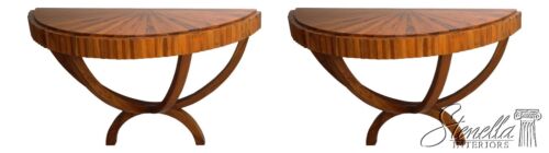 F62491EC/92EC: Pair Modern Design Exotic Wood Demilune Console Tables - Picture 1 of 12