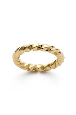 Chunky 18K Gold Wave Dome Ring, Large Thick Gold Cigar Band Stack