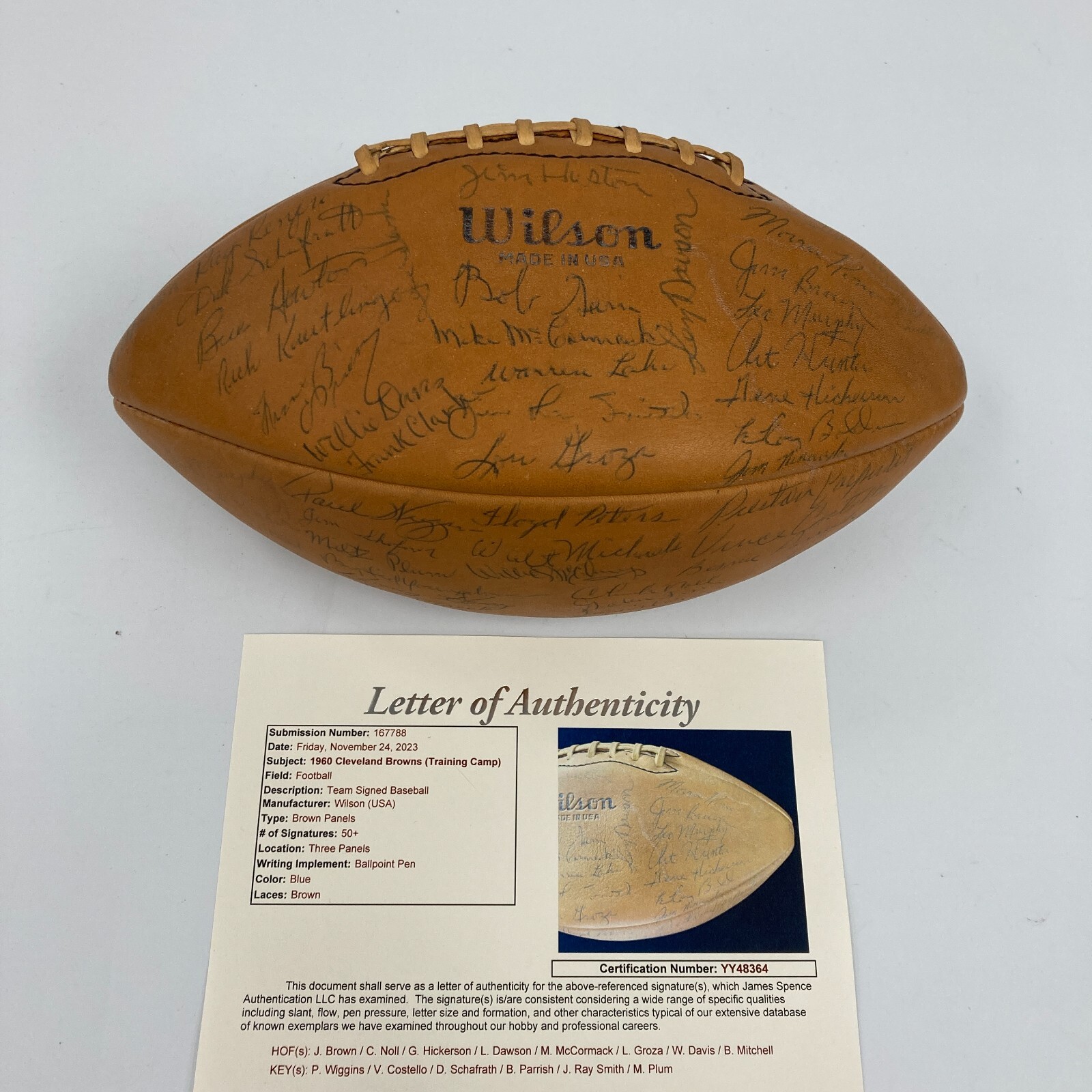 Jim Brown Autographed Signed Cleveland Browns 1960 Team Football Len Dawson 50+ Sigs JSA 