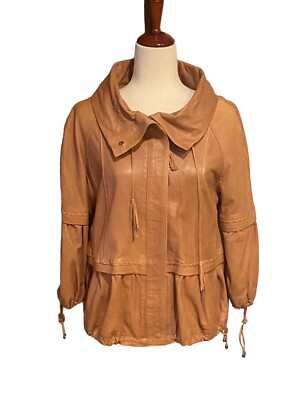 Levinson Brown Leather Full Zip Jacket Sz 36 (medium) Tassels Leather Pulls EUC