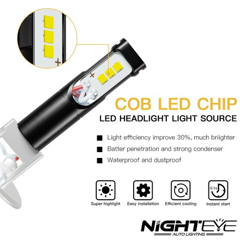 NIGHTEYE 2pcs H1 LED Fog Light Bulbs Kit Super Bright 6000K White Beam Set US - Picture 2 of 11