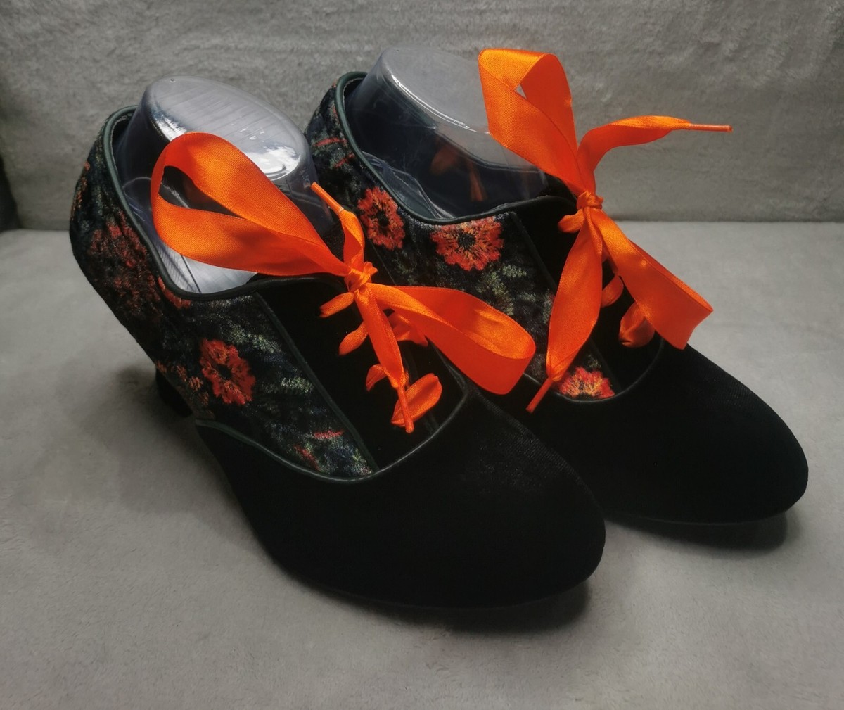 BNWOT Women's Joe Browns Black/Orange Floral Faux Velvet Heels UK7