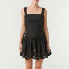 $475 NWT Rhode Salina Cotton Mini Dress in Black Eyelet Sz 6