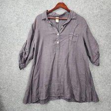 Vintage Match Point Tunic Top Womens Medium Gray Blue Shift Linen Lagenlook USA