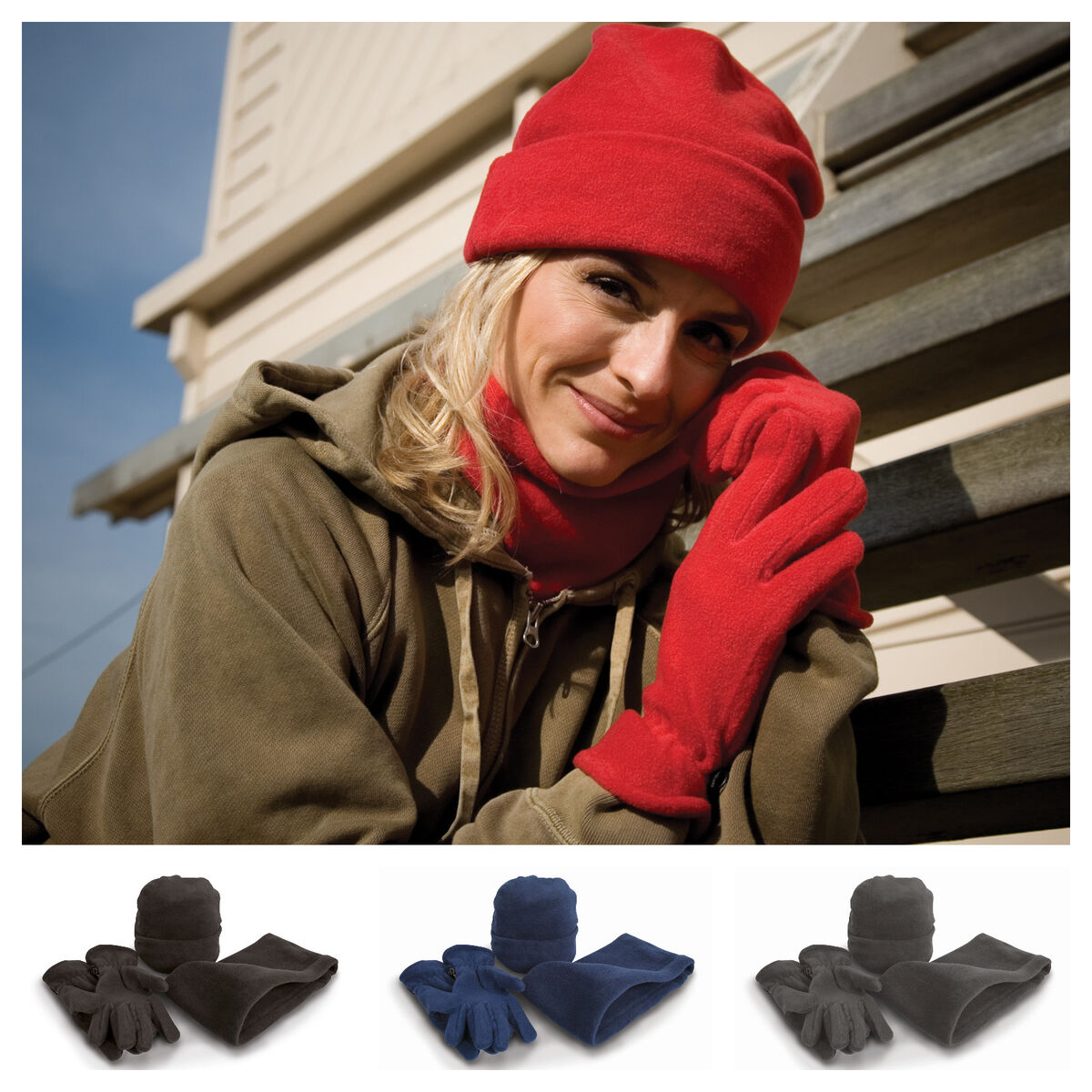 Women's Warm Fleece Winter Set - Scarf, Hat, and Gloves Set 