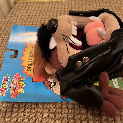 Vintage Taz Tasmanian Devil Leather Jacket Looney Tunes Plush No