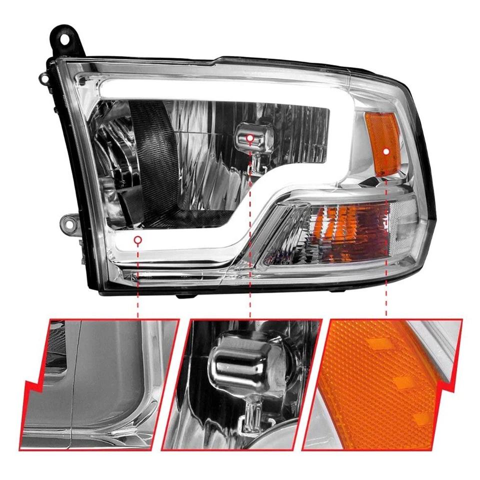 Faros de cristal ANZO 2009-2018 Ram 1500/2500/3500 con barra de luz carcasa cromada Foto 3 de 4