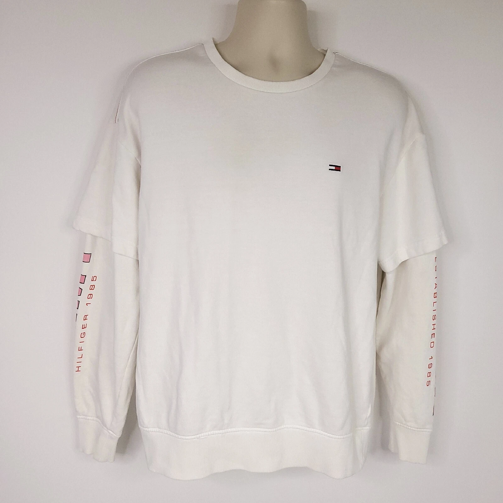OFF WHITE Maglione pullover Tommy Hilfiger da uomo M felpa manica bianca incantata