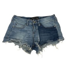 Express Jeans Womens Distressed Denim Shorts Size 0 Frayed Hem Medium Wash