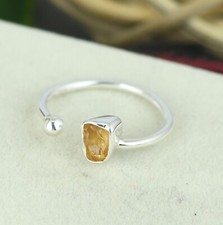 Natural Raw Citrine Gemstone 925 Sterling Silver Adjustable Ring Crystal Jewelry