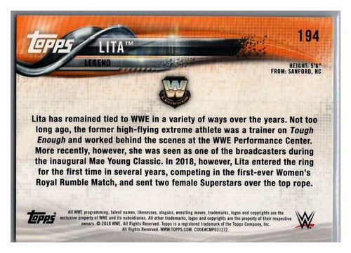 2018 Topps WWE Then Now Forever - #194 Lita Bronze - Picture 2 of 2