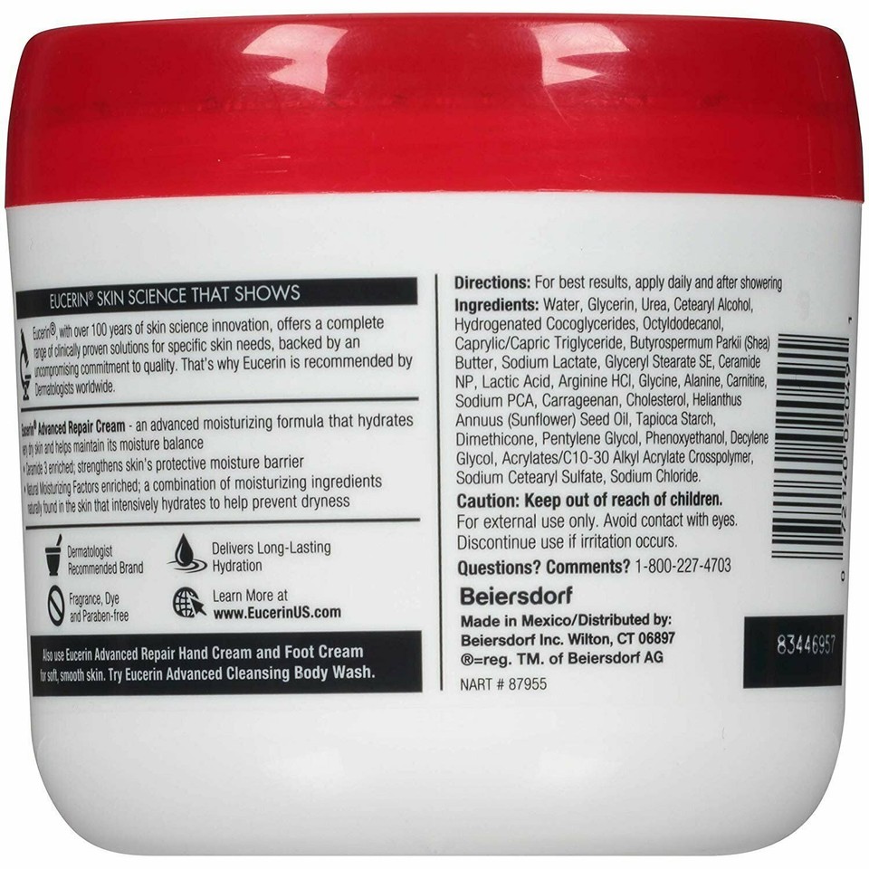 Eucerin Advanced Repair Cream For Very Dry Skin Fragrance Free 16 Oz