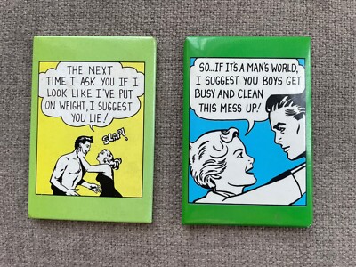 Set 2 Joke Funny Comic Magnets Man's World Weight Loss Ephemera
