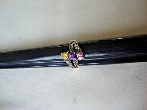 VINTAGE PINK TOPAZ AMETHYST CITRINE MARCASITE STERLING SILVER 925 RING SZ 6