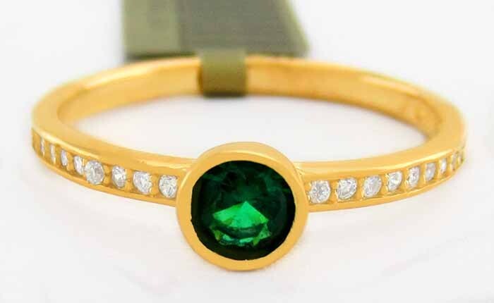 LAB CREATED 0.25 Cts EMERALD & WHITE SAPPHIRE RING 14K YELLOW GOLD PLATED (.925)