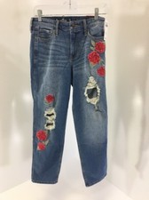 HOLLISTER WOMENS HIGH RISE SLIM STRAIGHT EMBROIDERED JEANS MID BLUE SZ 3 NWT