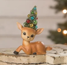 Bethany Lowe Christmas Merry & Bright Resting Reindeer w/  Bottlebrush Tree