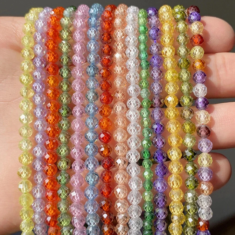 Cuentas sueltas redondas con diamantes de imitación de circonita cúbica multicolor facetadas de 2/3/4 mm Foto 3 de 4