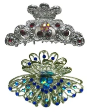 2-Pack Bella Metal Crystal Jaw Clips Unique 2-Pk Combo for Thick Med Hair GL56-2